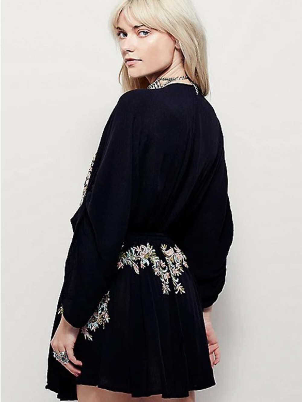 Free People Black Mini Dress with Floral Embroidery M - Picture 2 of 8
